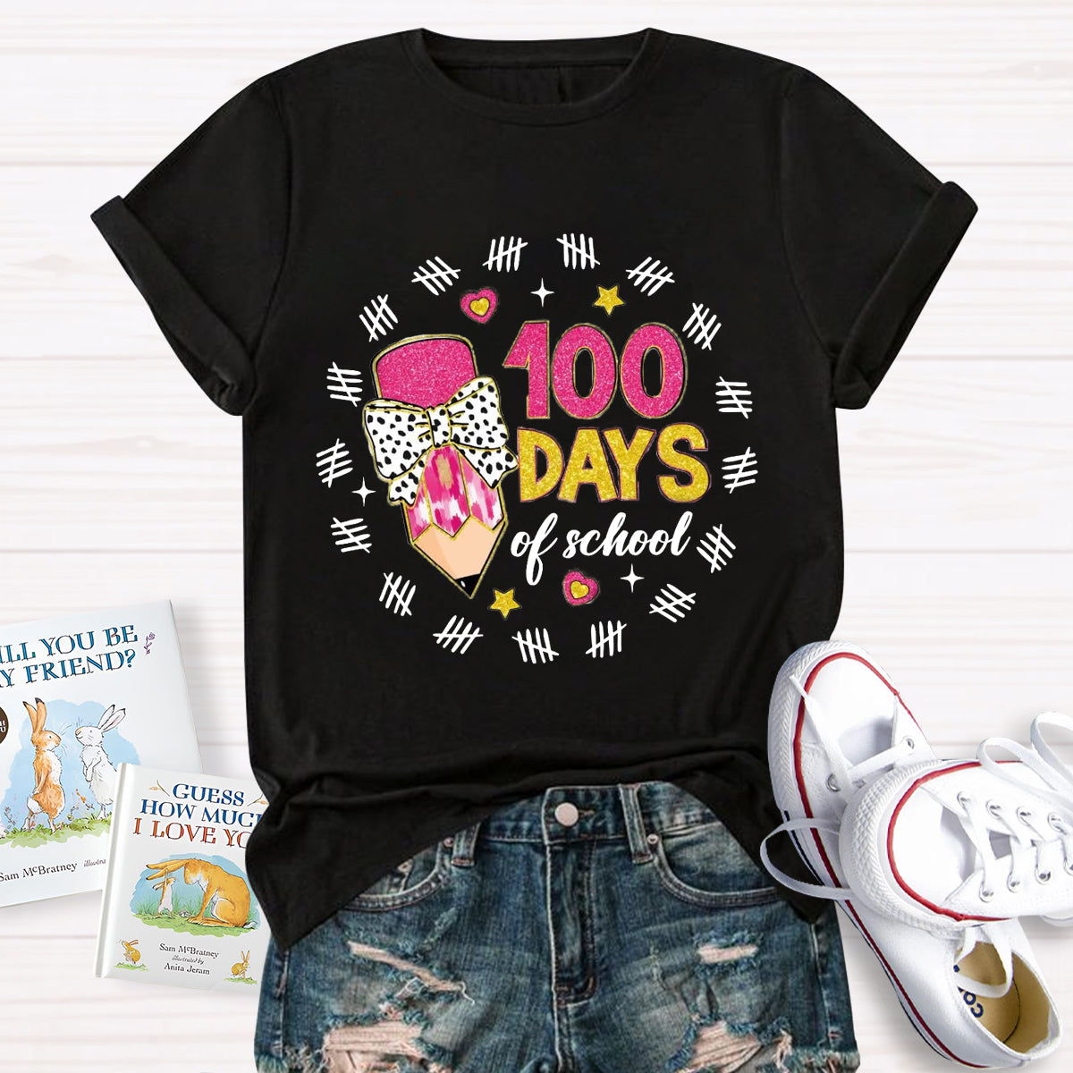 100 days of School Bow Teacher T-Shirt