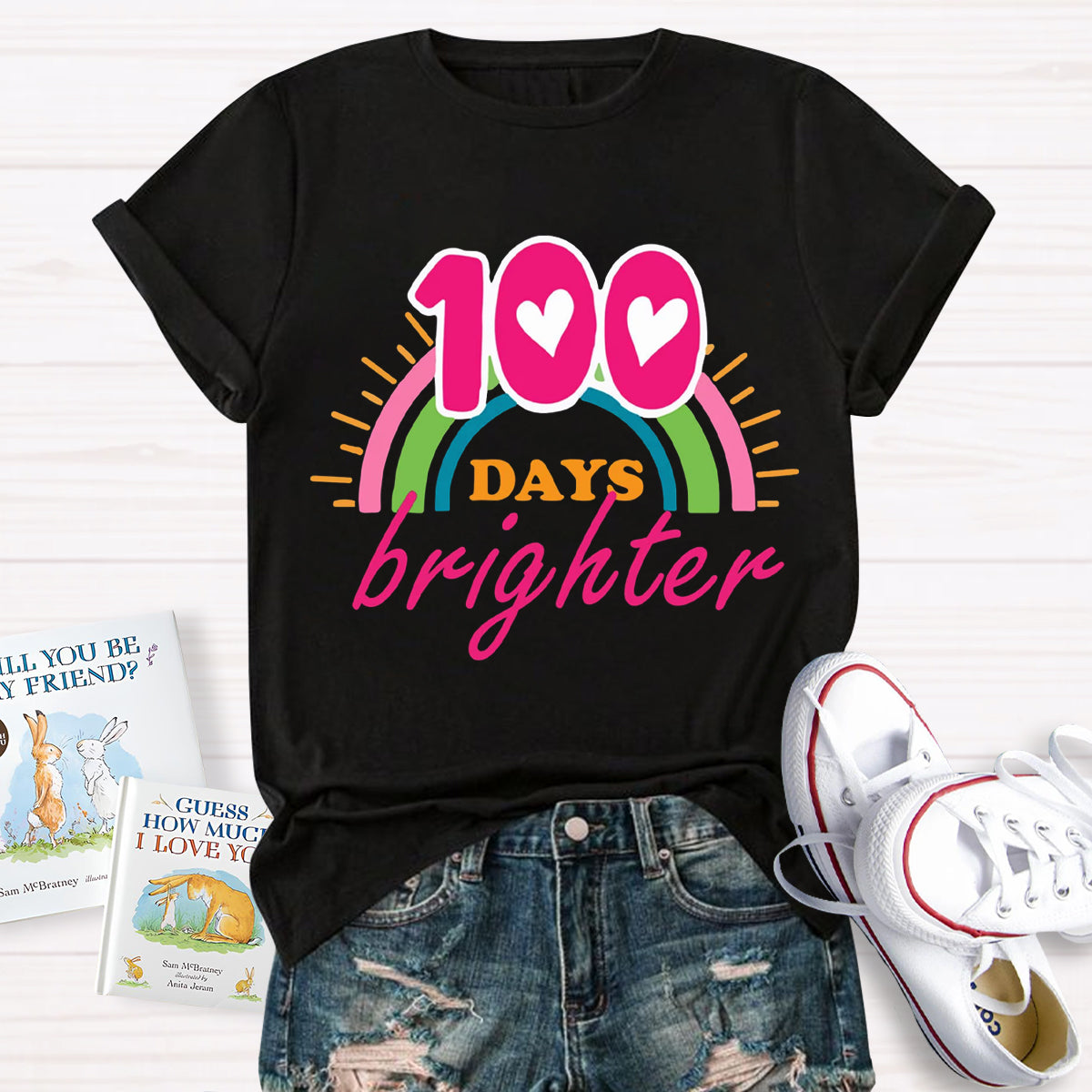 100 Days Brighter Pink Heart T-Shirt