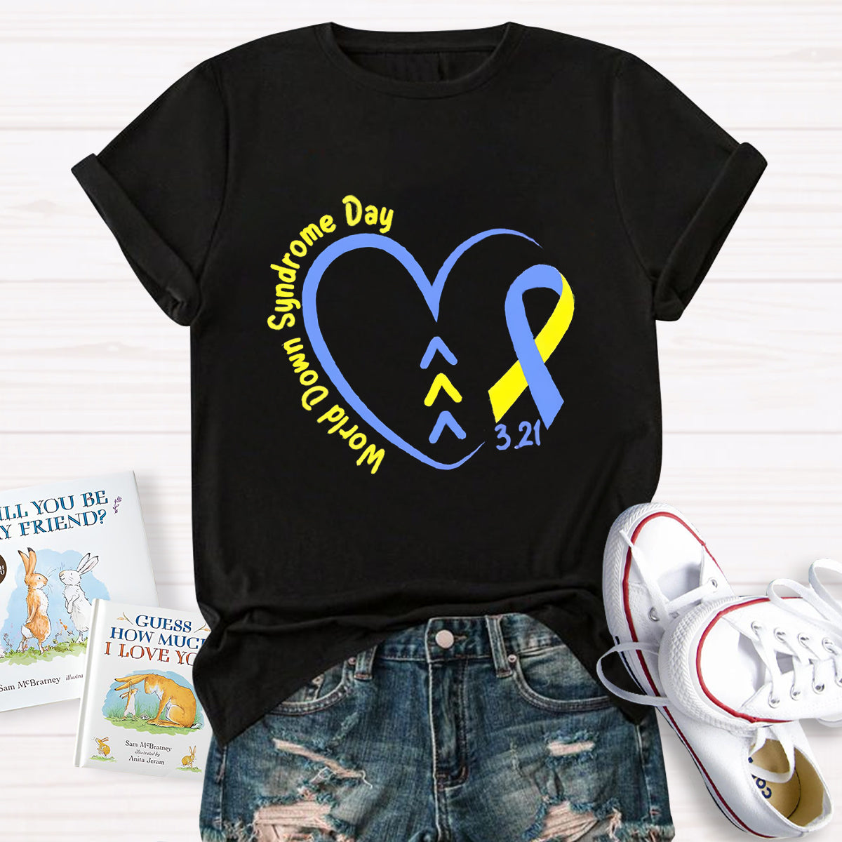 Down Syndrome Day Blue Heart Teacher T-Shirt