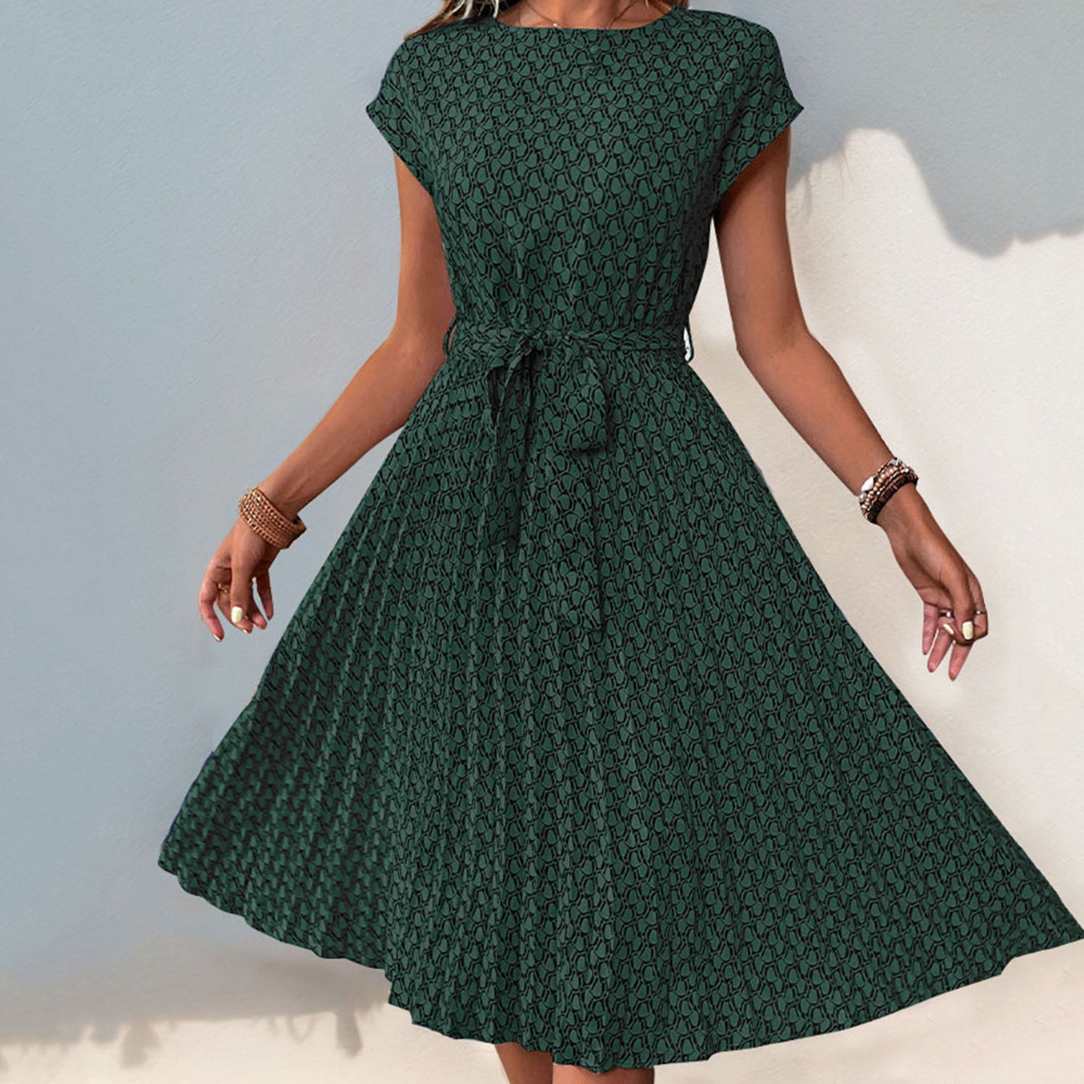 Printed Pleated Dress