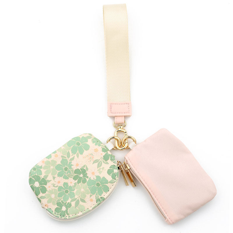 Waterproof Nylon Wristlet With Double Pockets Card Holder And Key Ring