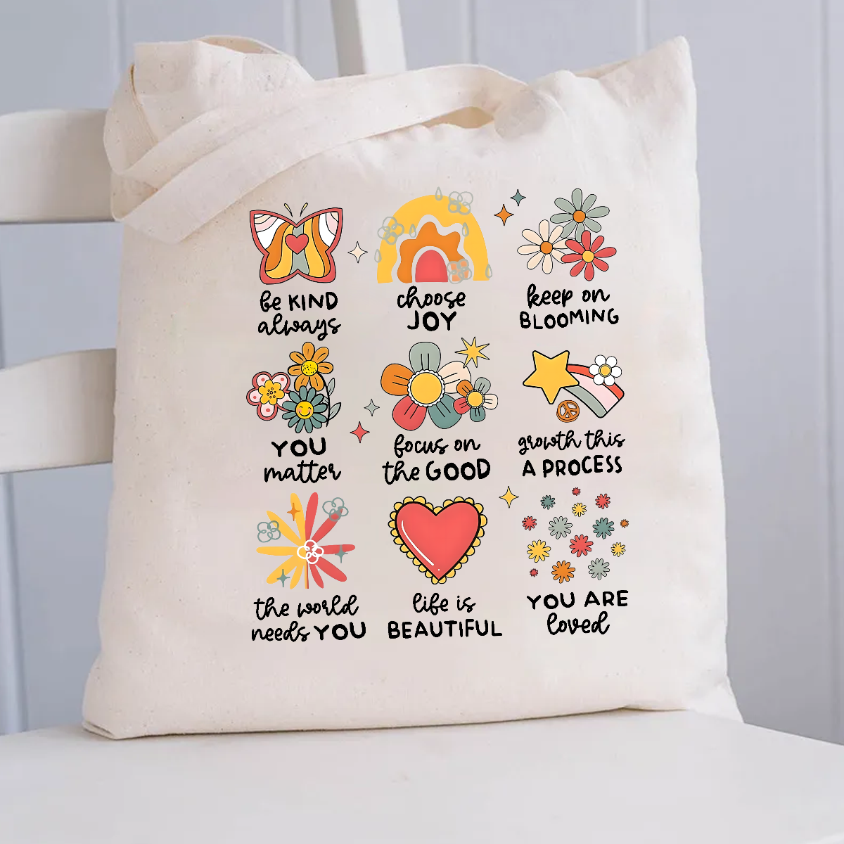 Be Kind Always Choose Joy Floral Canvas Tote Bag