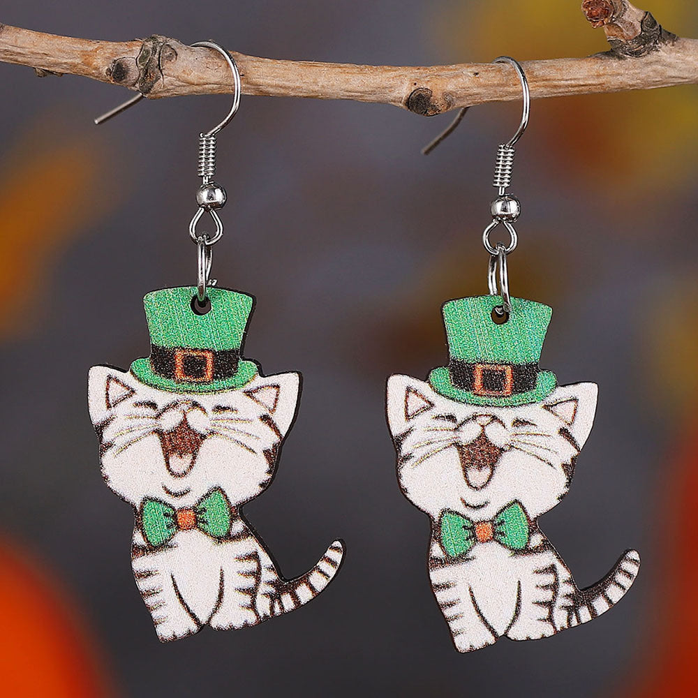 Irish Green Hat Cat Reversible Earrings