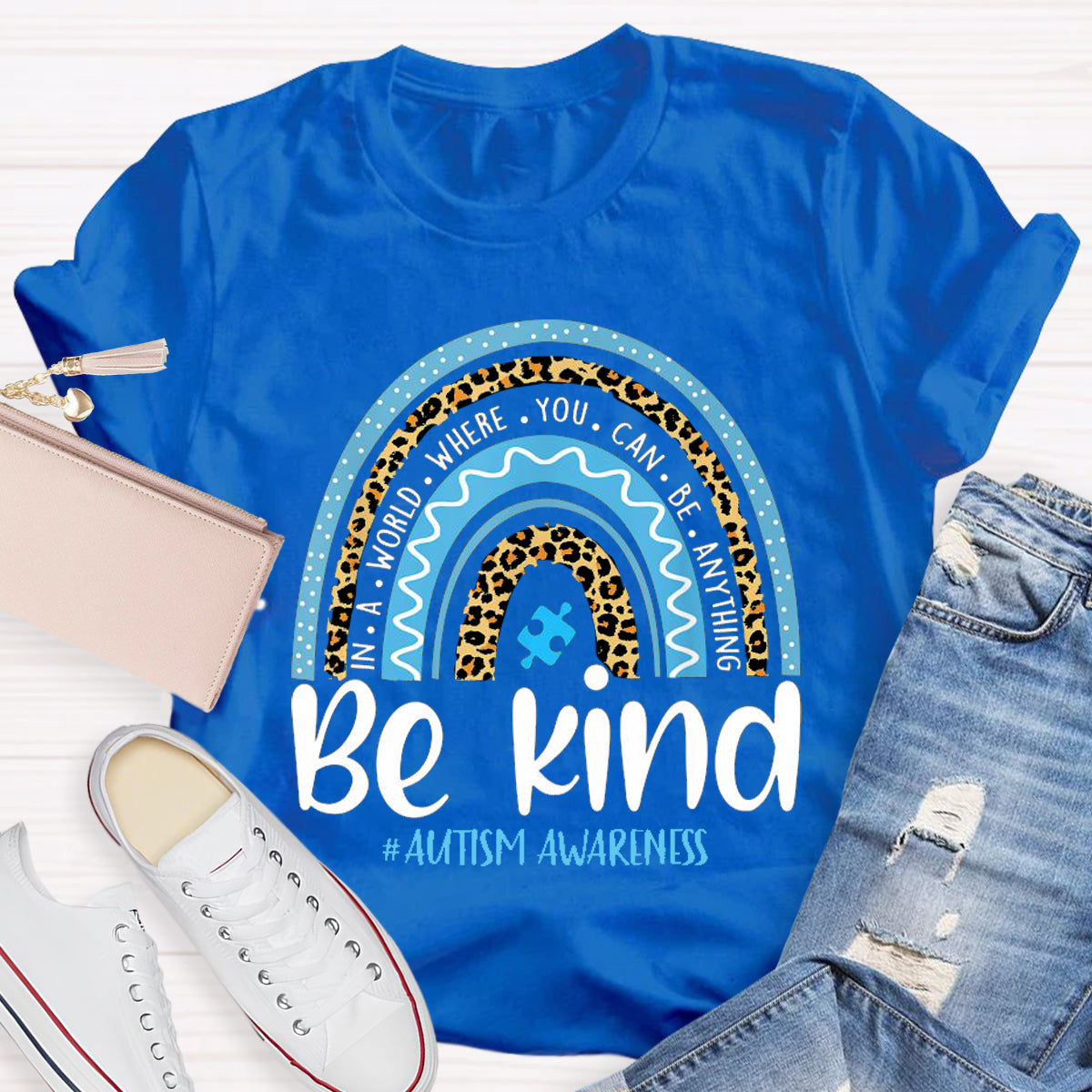 Be Kind Blue Rainbow Teacher T-Shirt