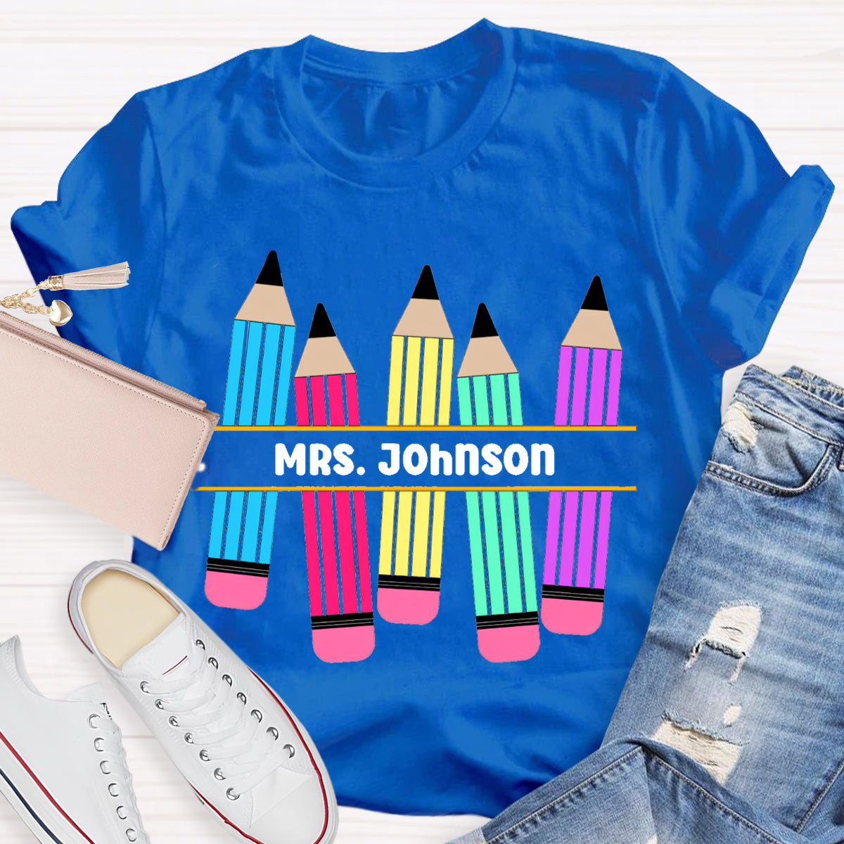 Personalized Name Pencil Teacher T-Shirt