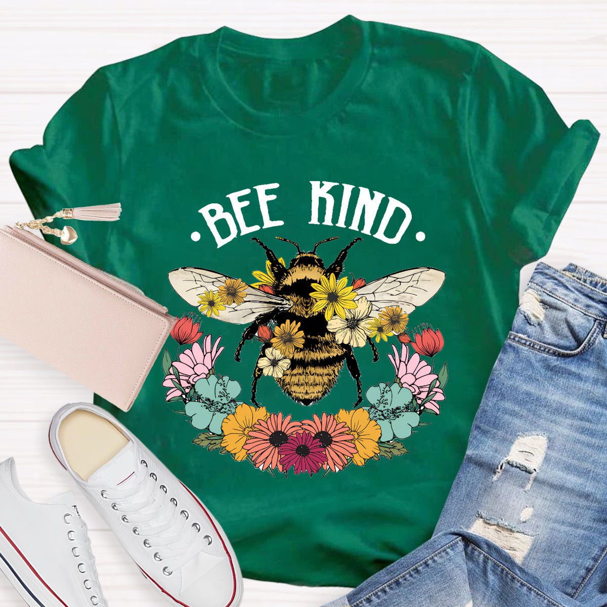 Bee Kind Floral Teacher T-Shirt