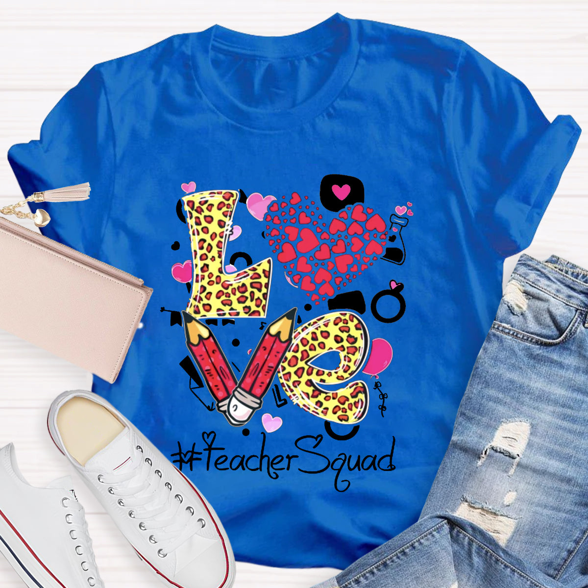 Pink Love Teacher Squad T-Shirt
