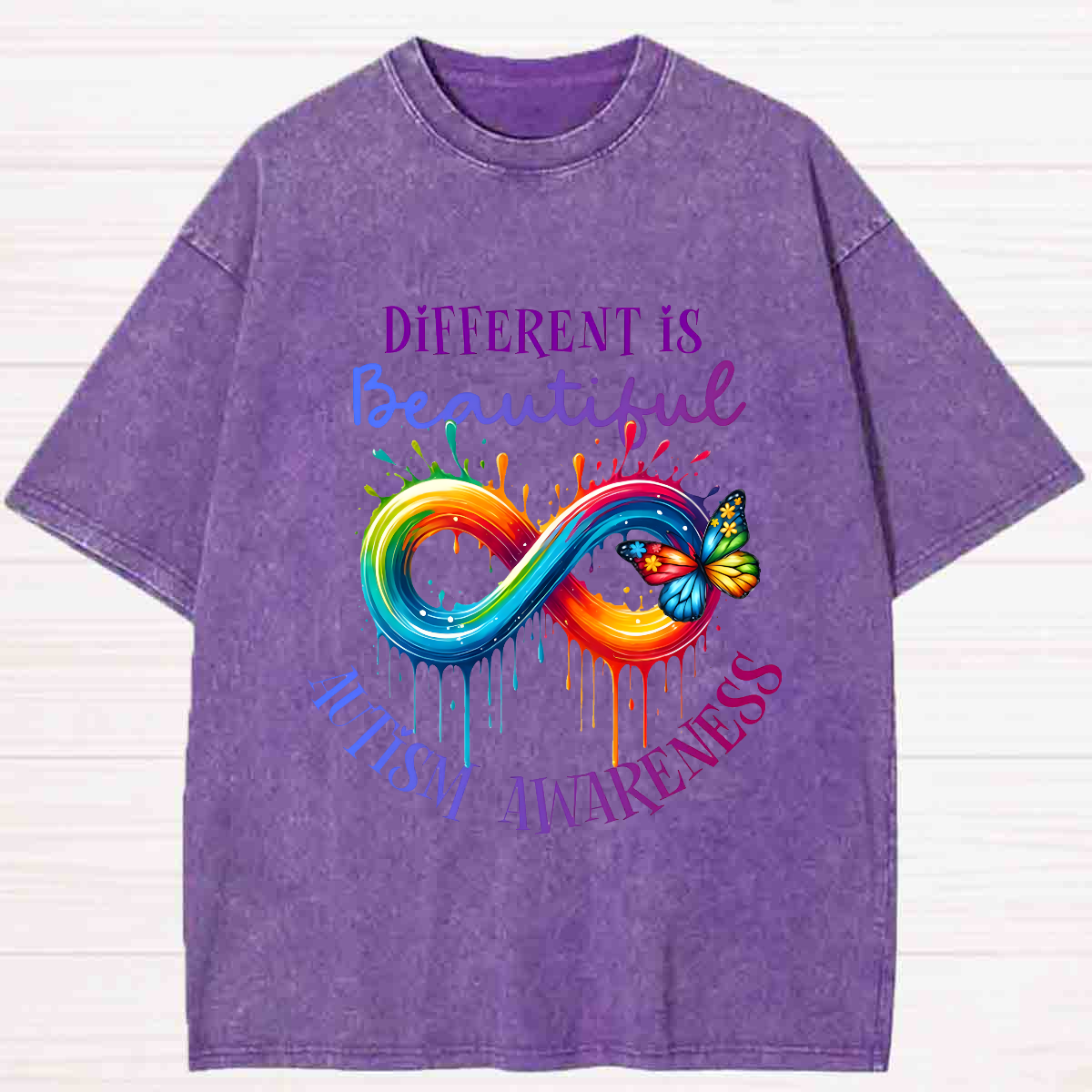Different Is Beautiful Autism Awareness Butterfly Washed T-shirt