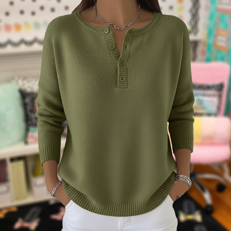 Women’s Cozy Knit V-Neck Button Sweater