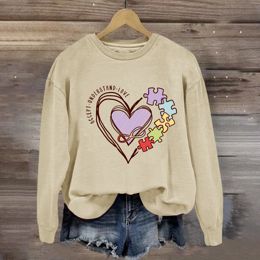 Accept Understand Love Puzzle Heart Sweatshirt
