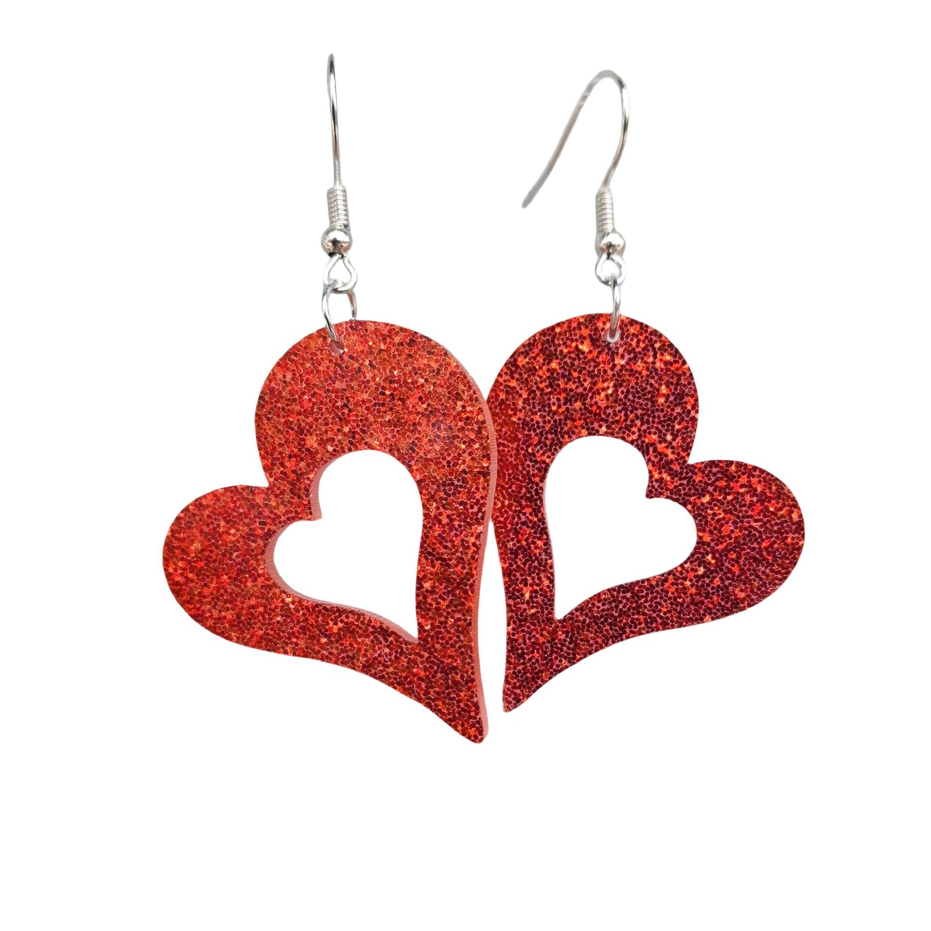 Valentine'S Day Pink And Red Sequined Heart Earrings