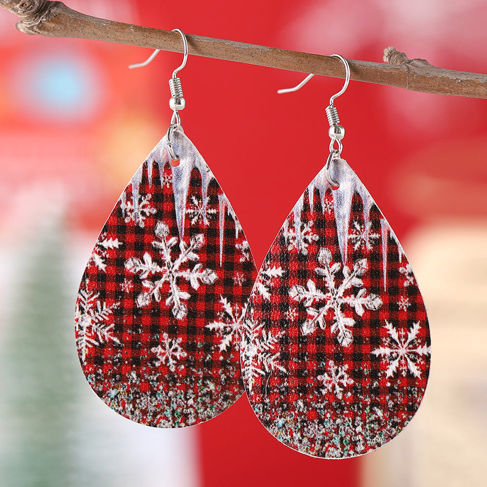Santa Claus Leopard Plaid Snowflake Drop Pendant