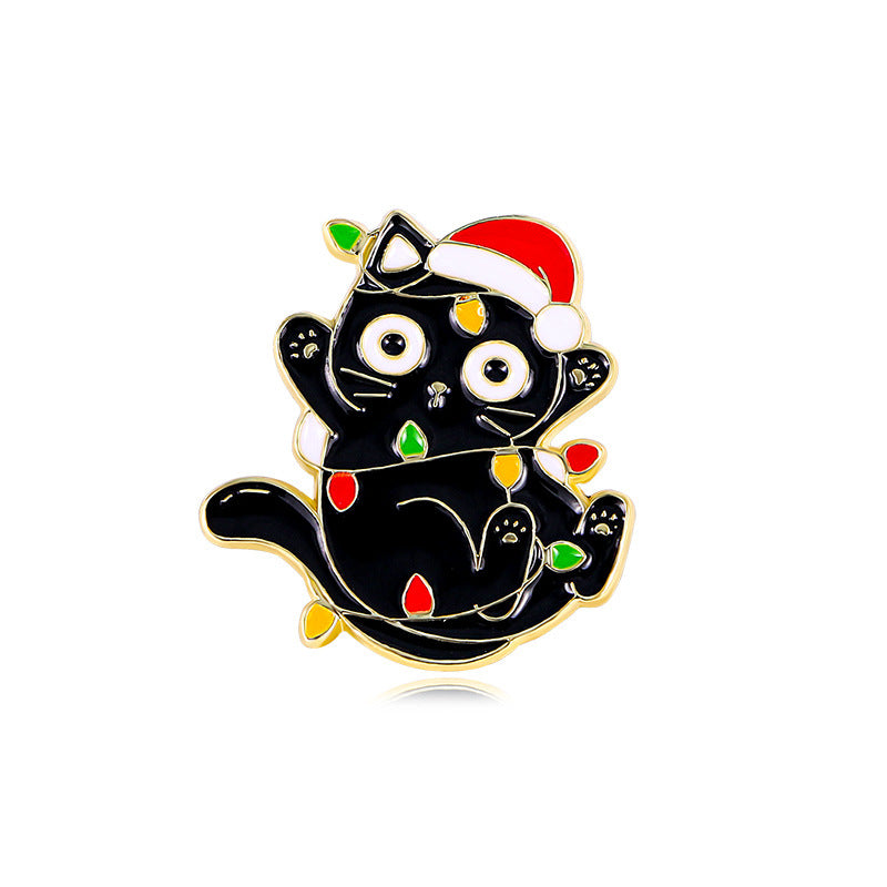 Christmas Cat Christmas Tree Snowflake Brooch