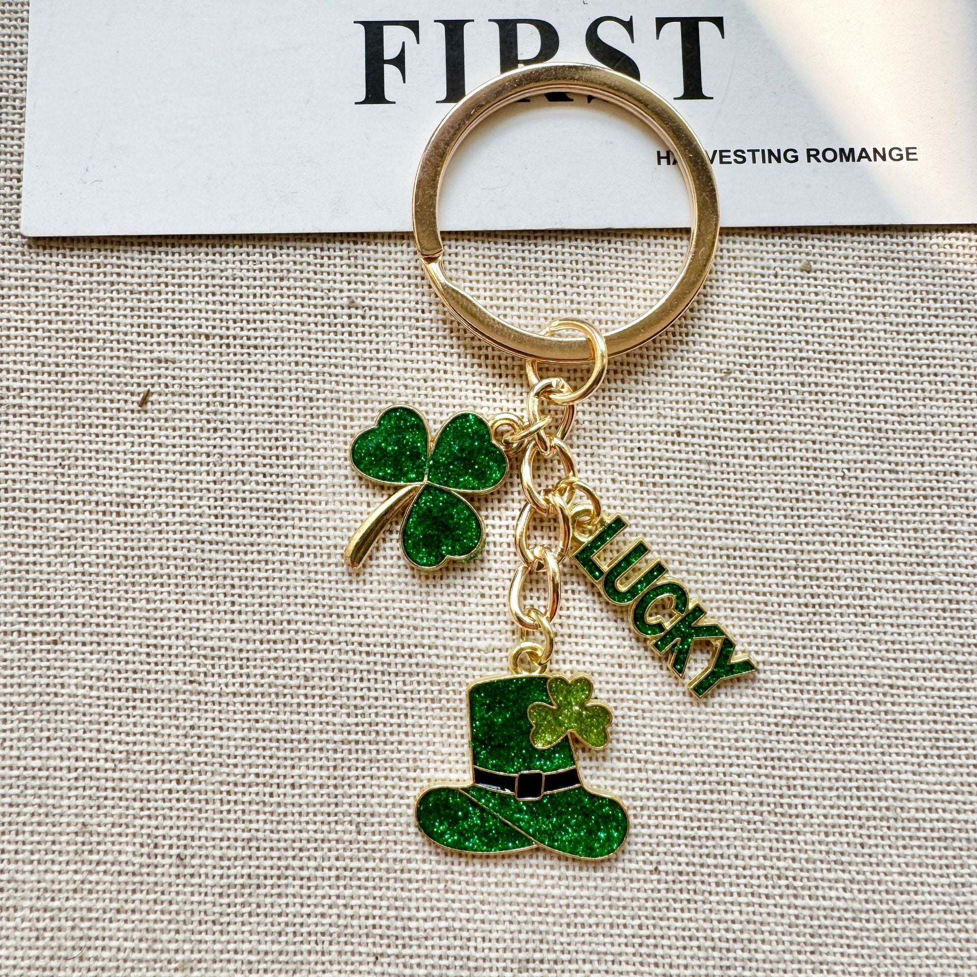 Four-Leaf Clover Keychain With Green Lucky Clover