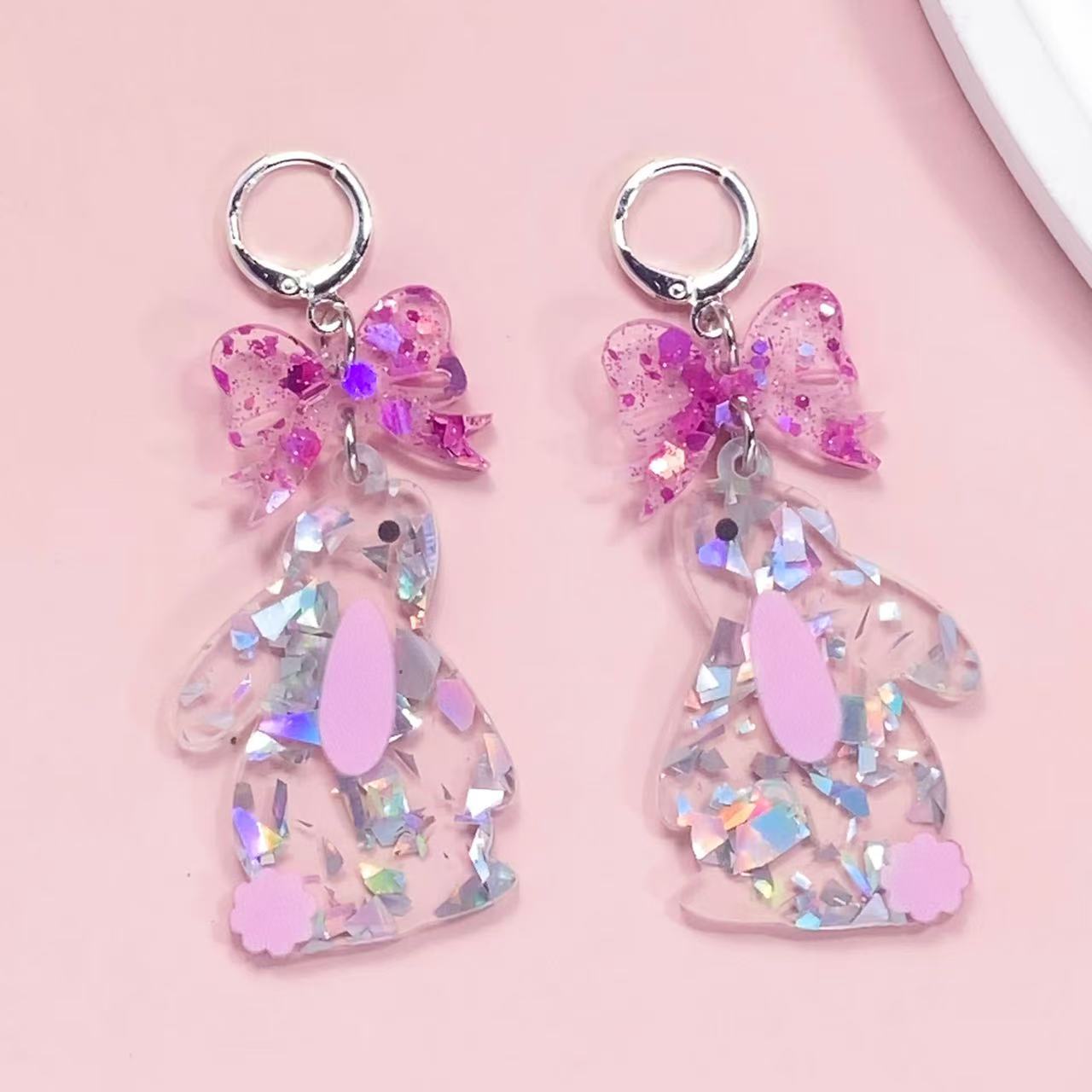 Baby'S Breath Bunny Earrings And Bow Stud Earrings