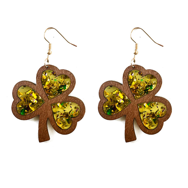 Wooden Texture Inlaid Dangle Earrings, Perfect For The Holidays