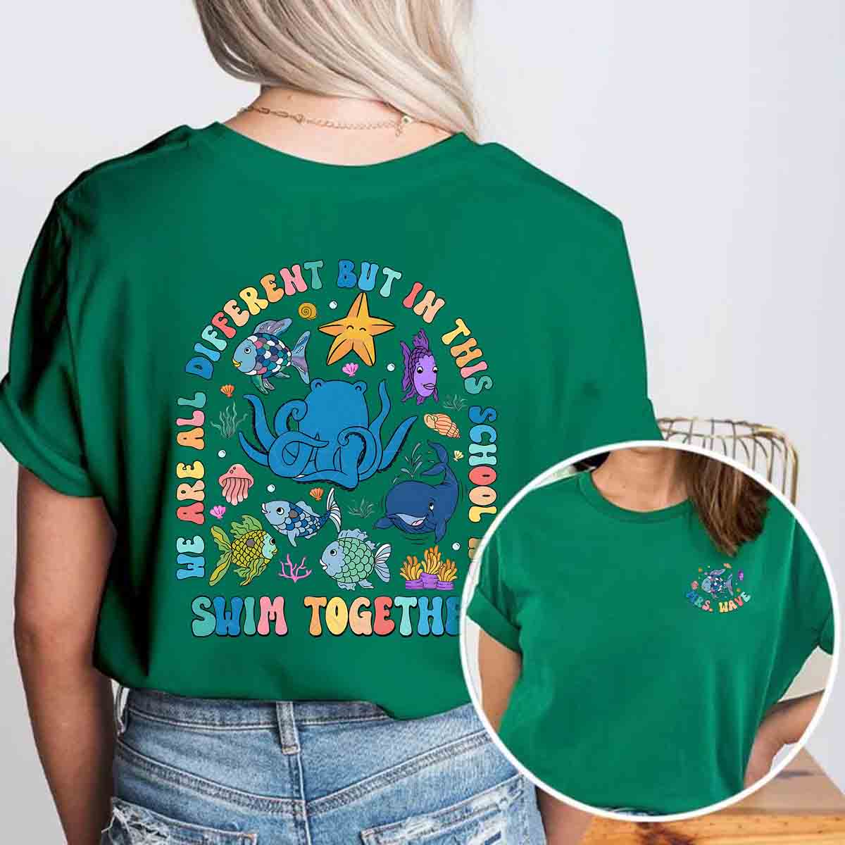Personalized Name Swimming Together Double Printed T-shirt