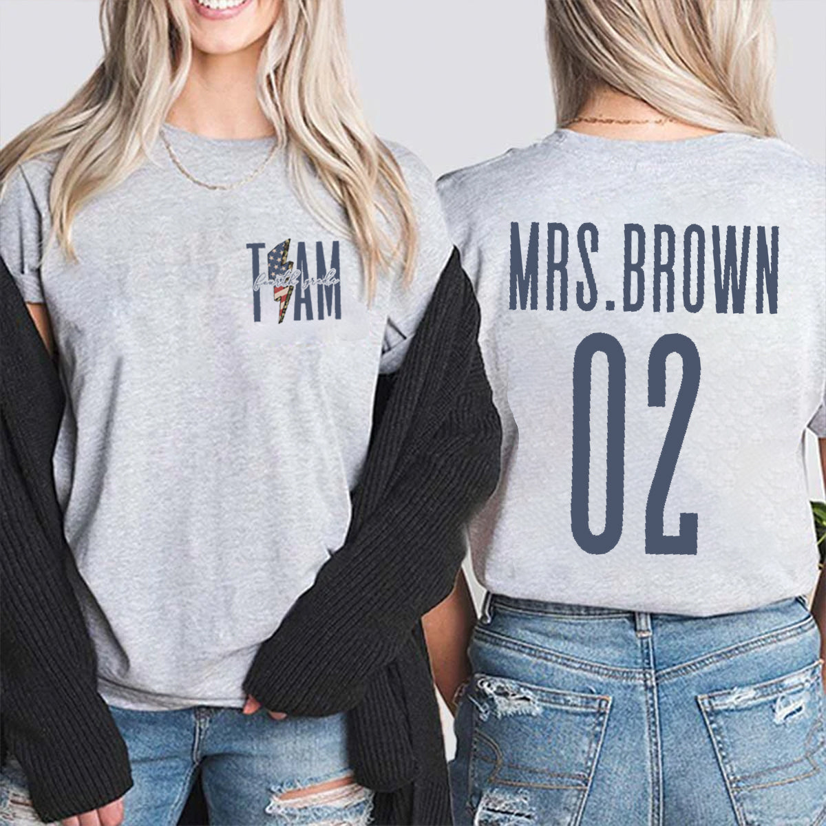 Personalized Name And Grade Dream Team Double Printed T-shirt