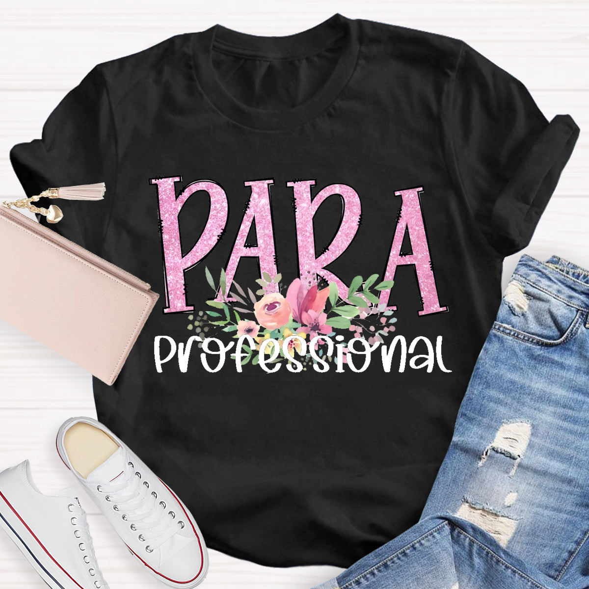 Para Professional Pink Flower Teacher T-Shirt