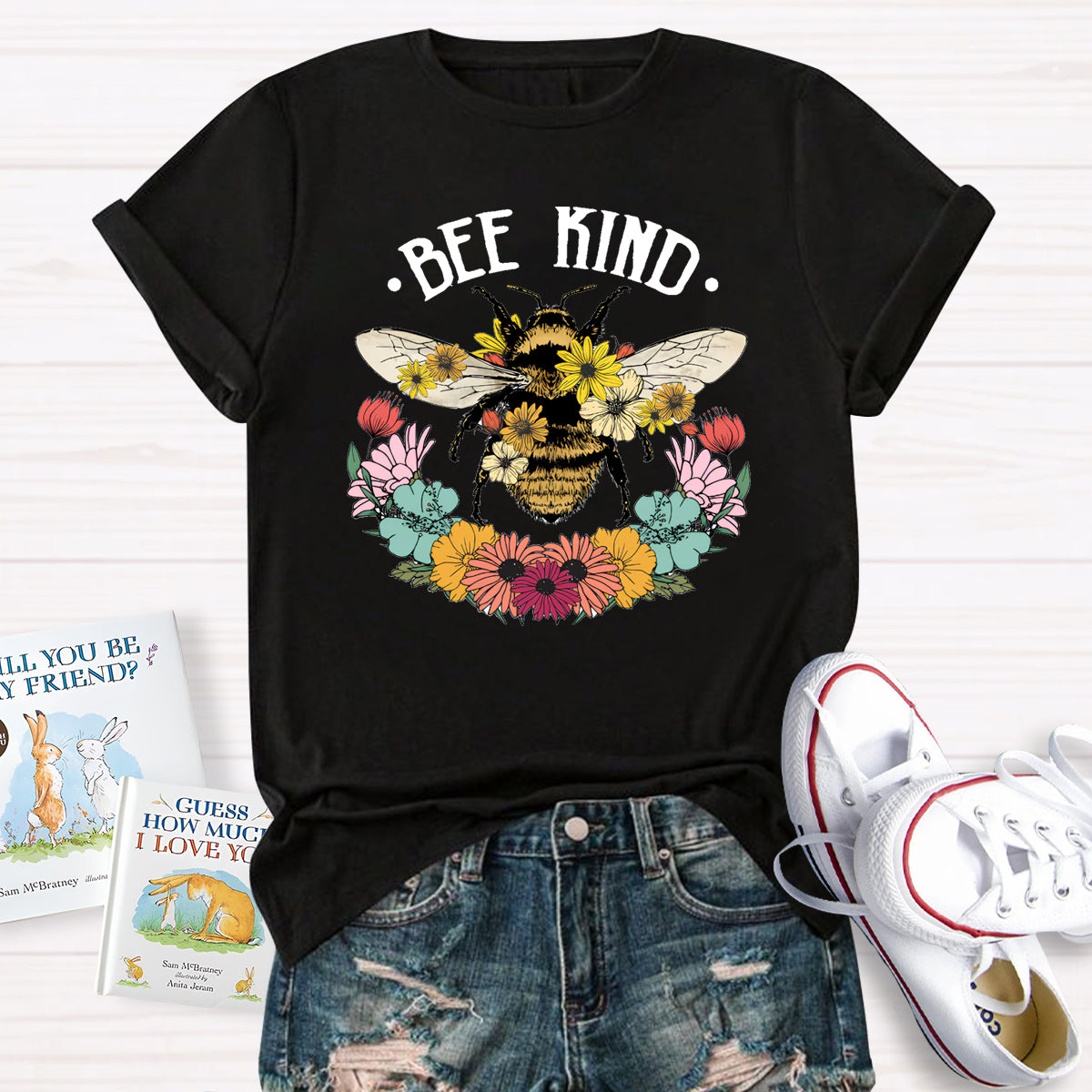 Bee Kind Floral Teacher T-Shirt