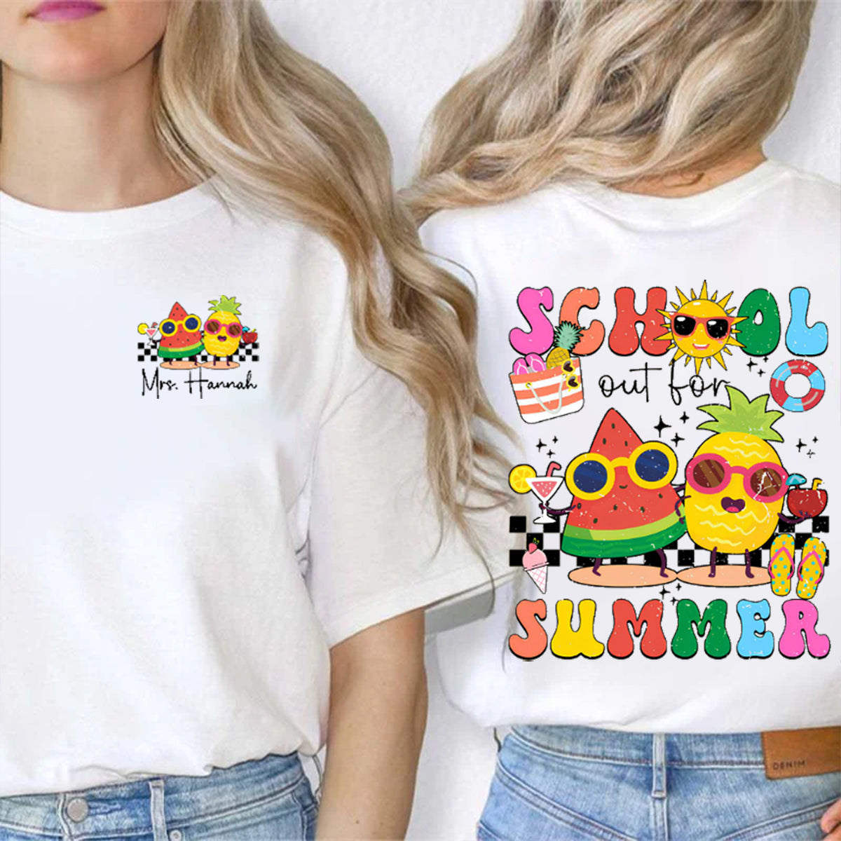 Personalized Name school Out For Summer Ice cream Double Printed T-shirt