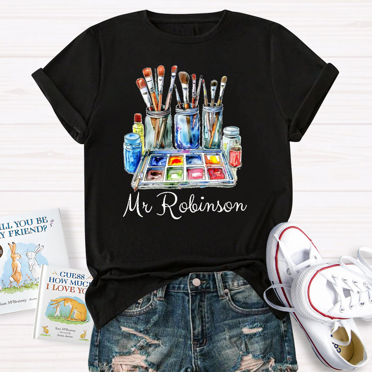 Personalized Name Painter Brush Art Teacher T-Shirt