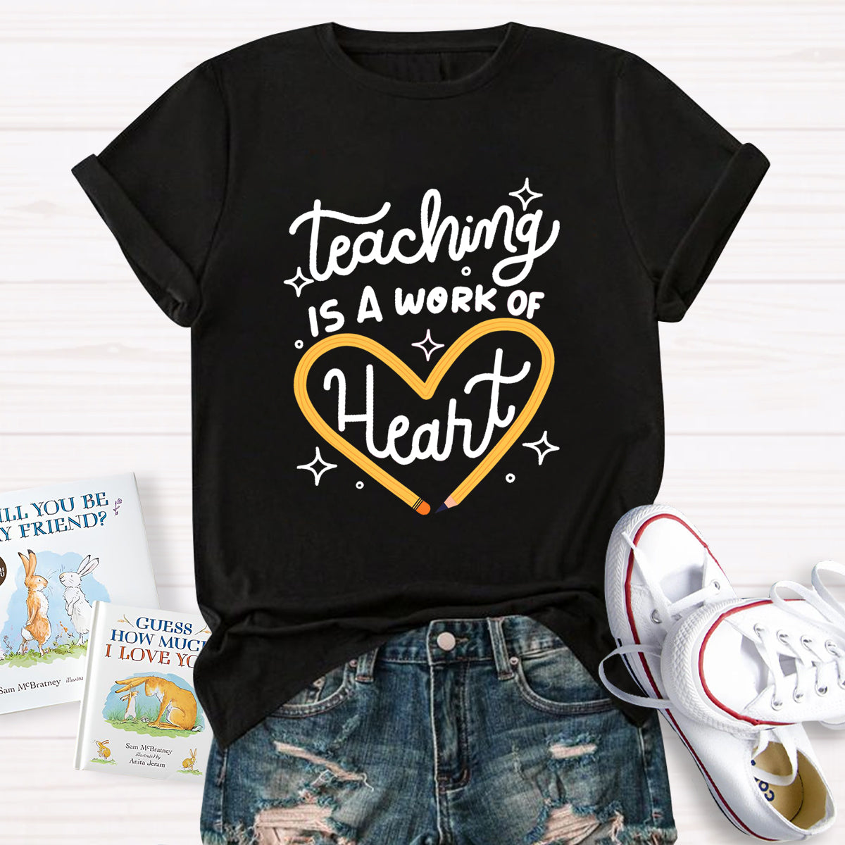 Teaching Is A Work Of Heart Pencil Heart T-Shirt