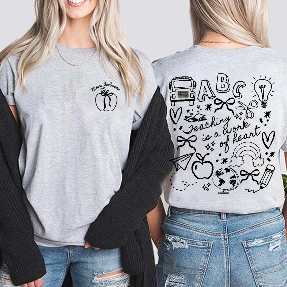 Personalized Grade Teaching Is A Work Of Heart Apple Double Printed T-shirt