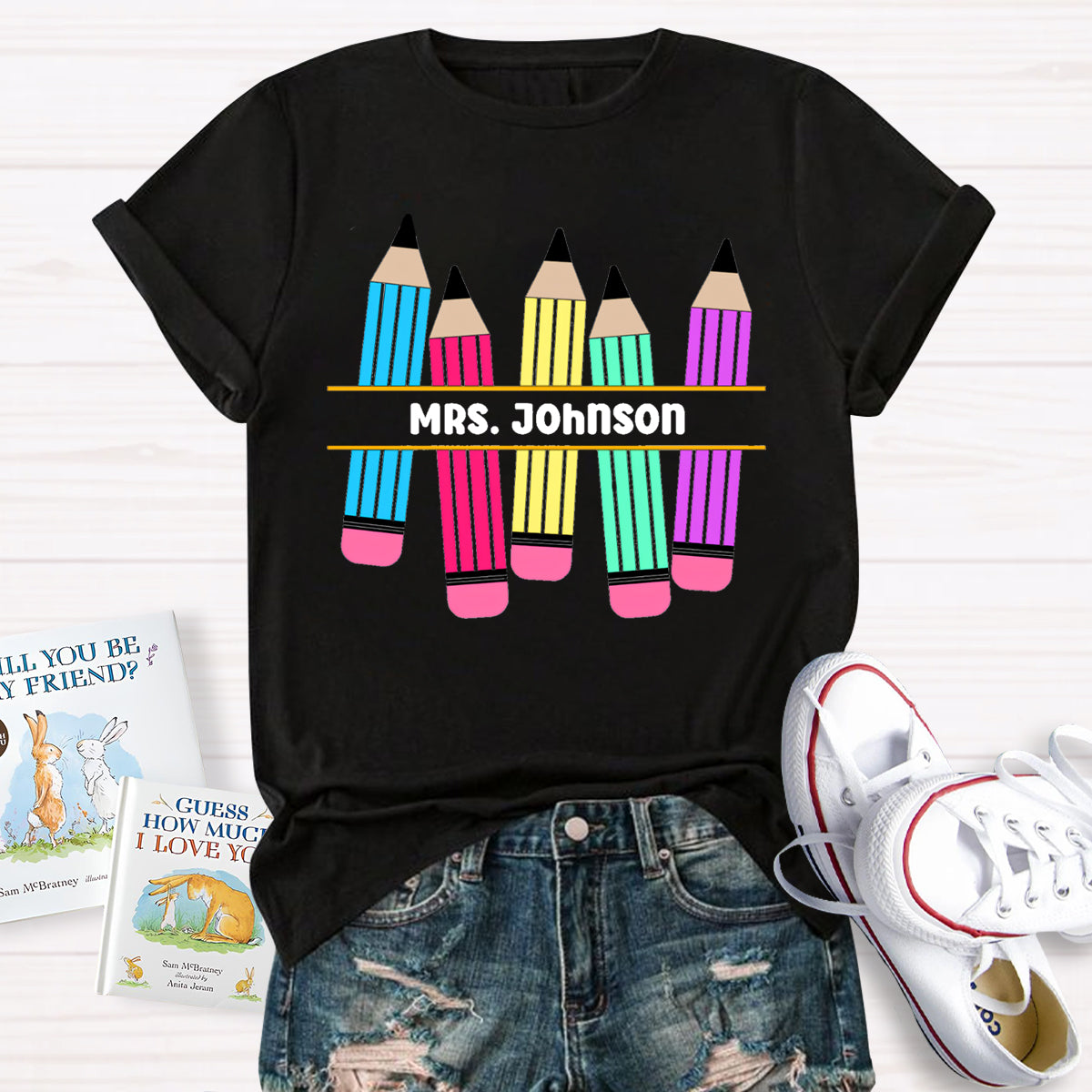 Personalized Name Pencil Teacher T-Shirt