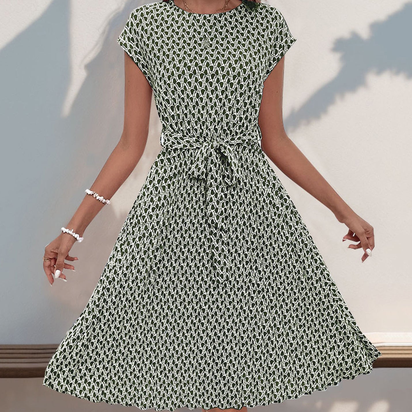 Printed Pleated Dress