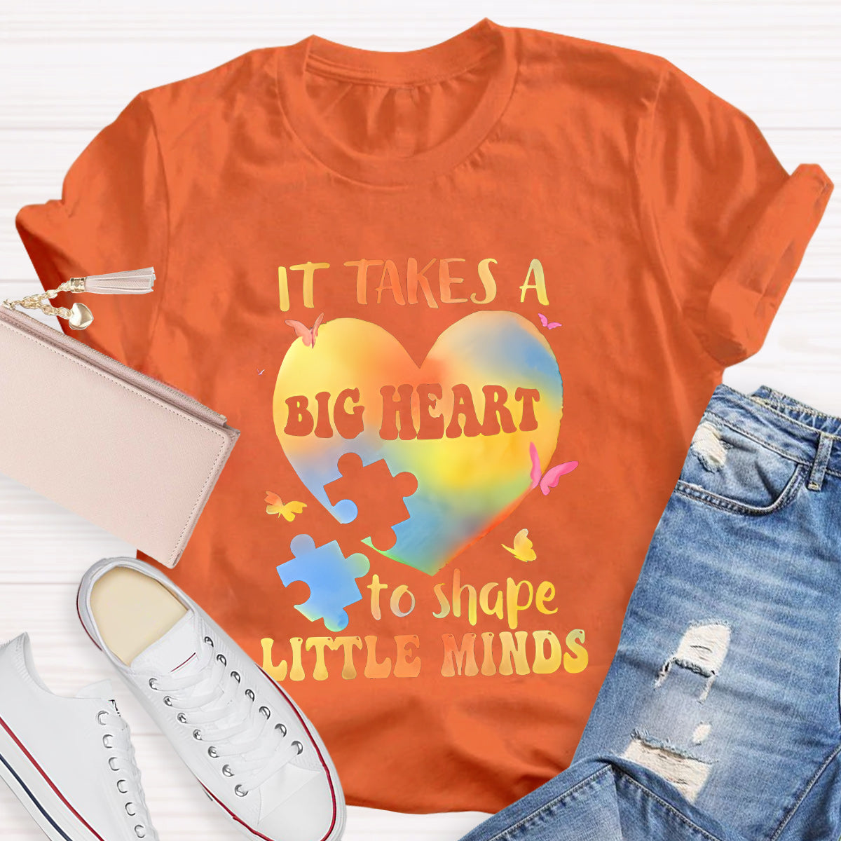 It Takes A  Big Heart To Shape Little Minds Teacher T-Shirt