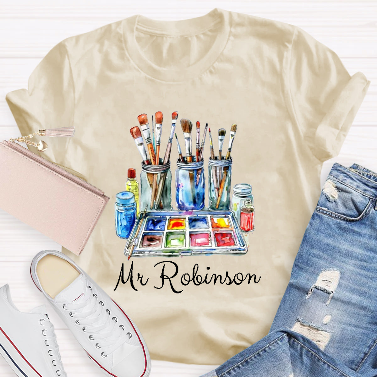 Personalized Name Painter Brush Art Teacher T-Shirt