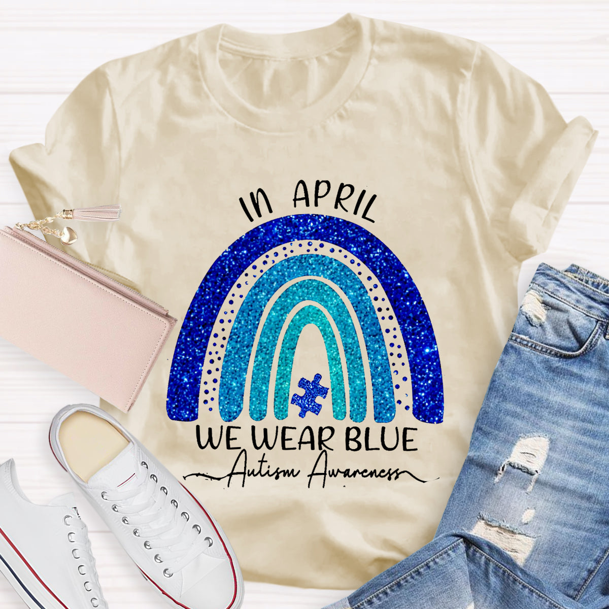 In April We Wear Blue Autism Awareness T-Shirt