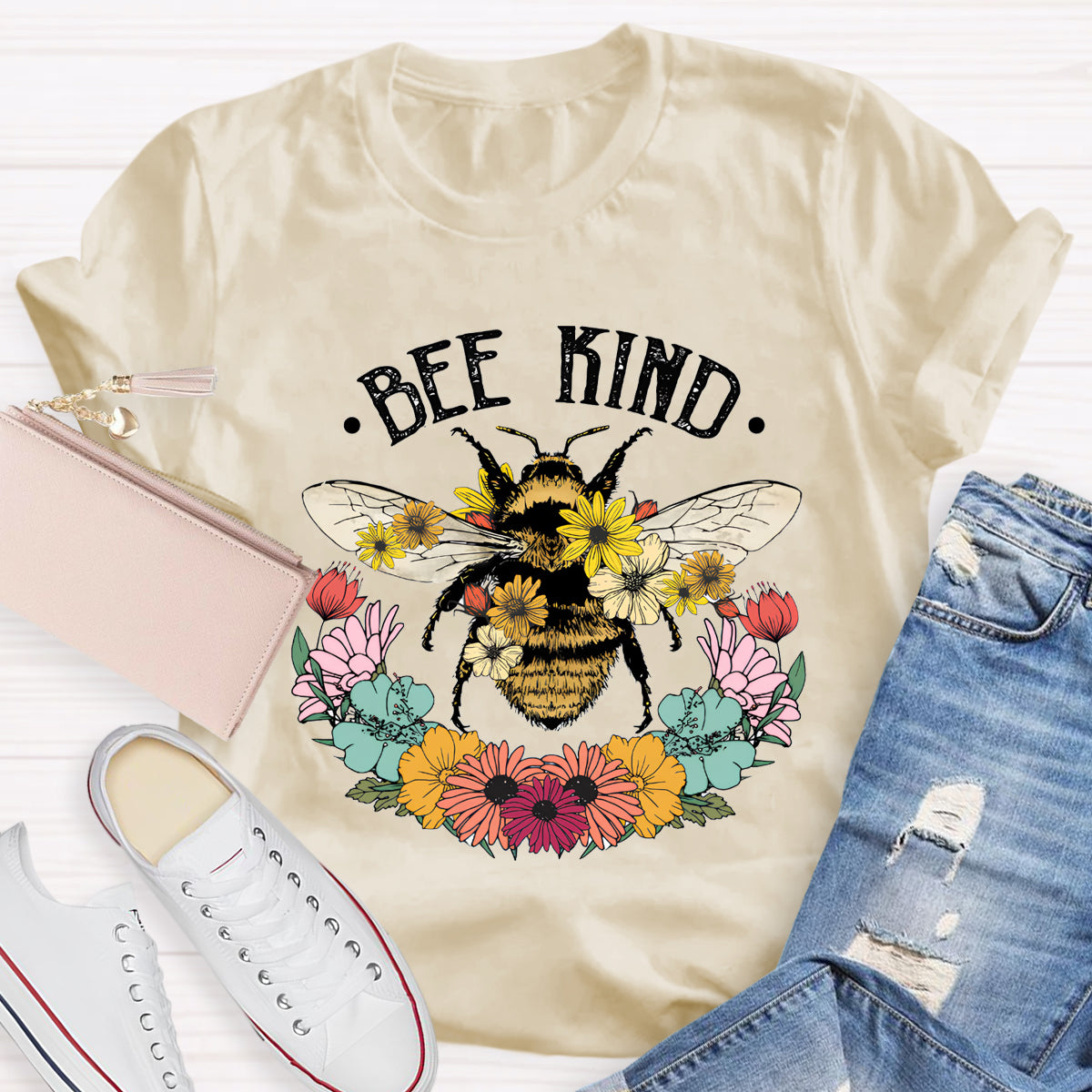 Bee Kind Floral Teacher T-Shirt