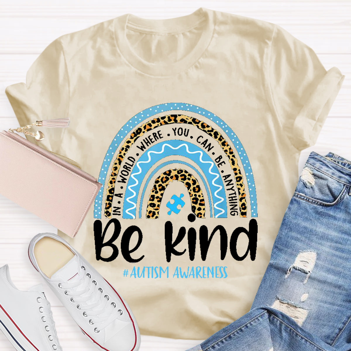 Be Kind Blue Rainbow Teacher T-Shirt
