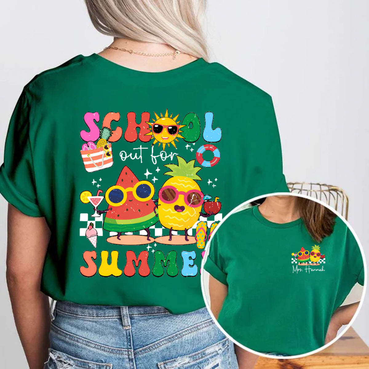 Personalized Name school Out For Summer Ice cream Double Printed T-shirt