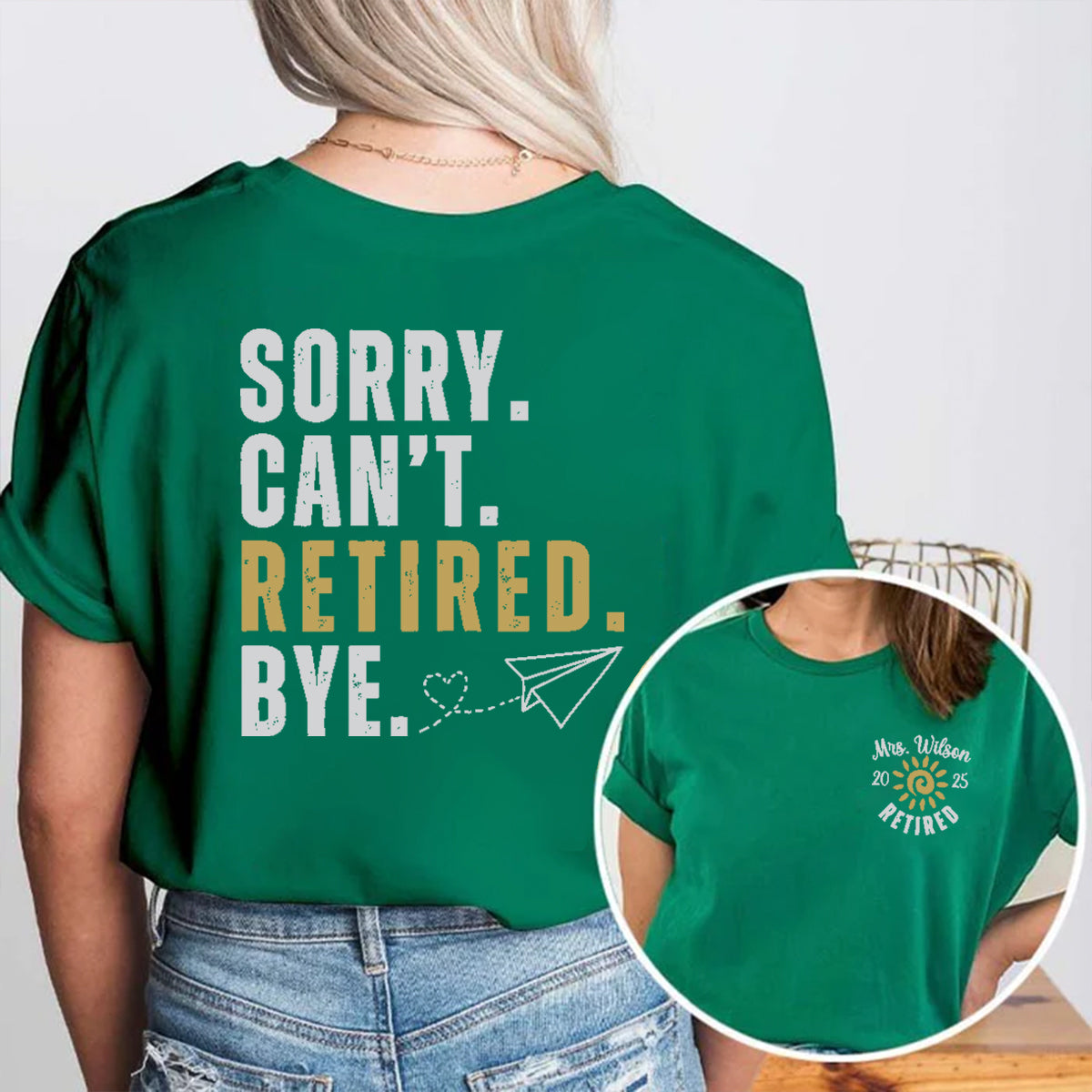 Personalized Name Retired Teacher Double Printed T-shirt