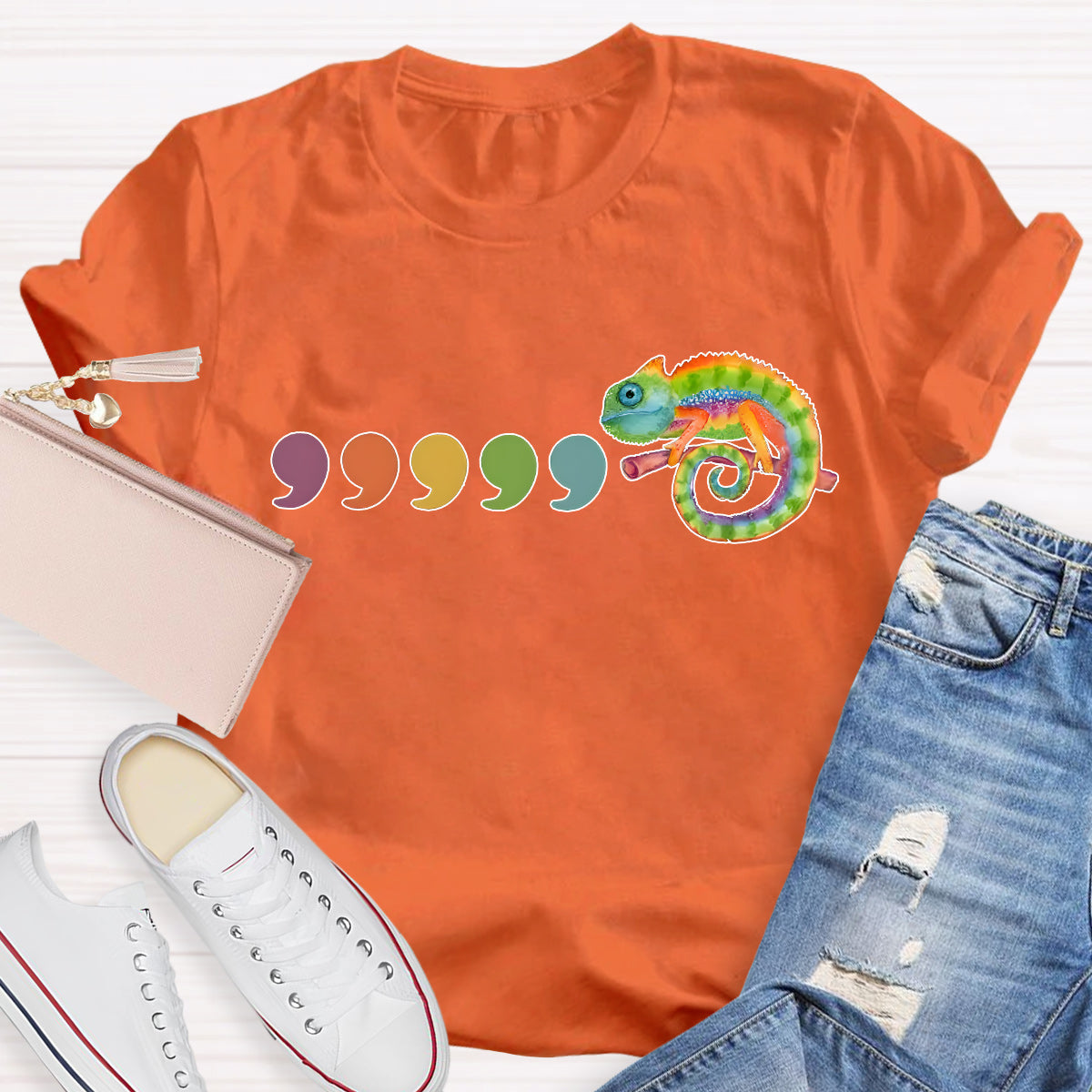 Comma Comma Chameleon Teacher T-Shirt