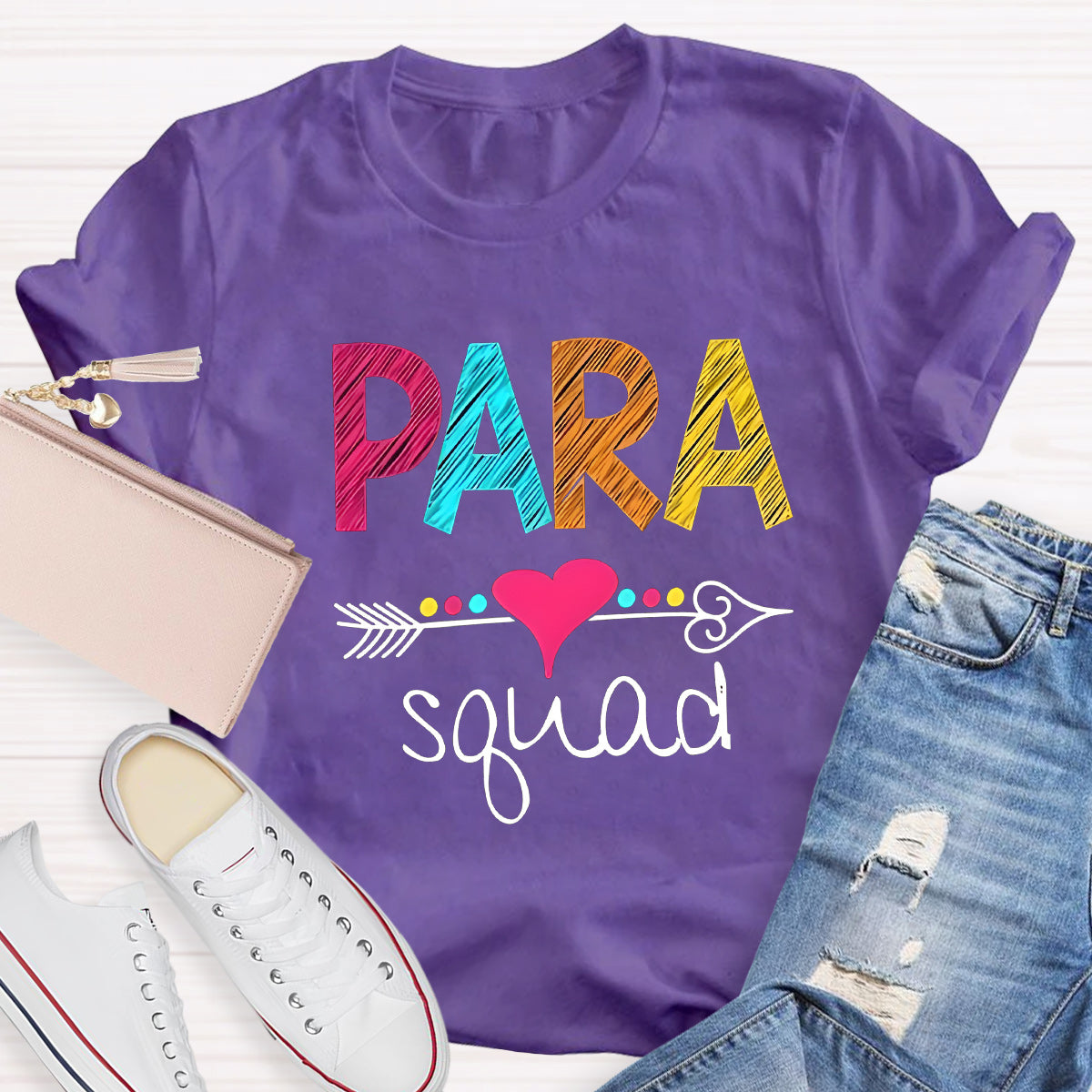 Para Squad Pink Heart Teacher T-Shirt