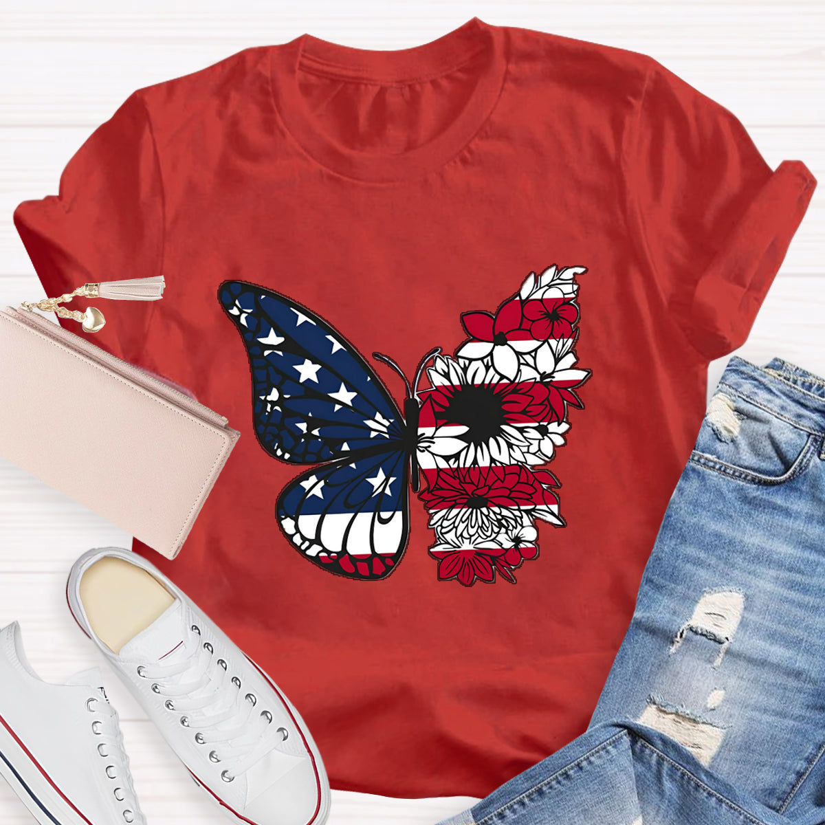 USA Floral Butterfly T-Shirt