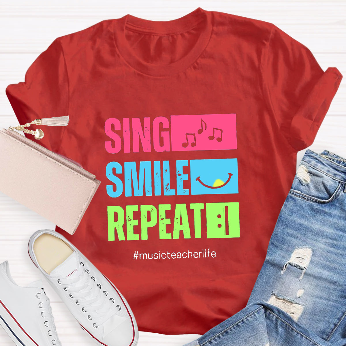 Sing Smile Repeat Music Teacher T-Shirt