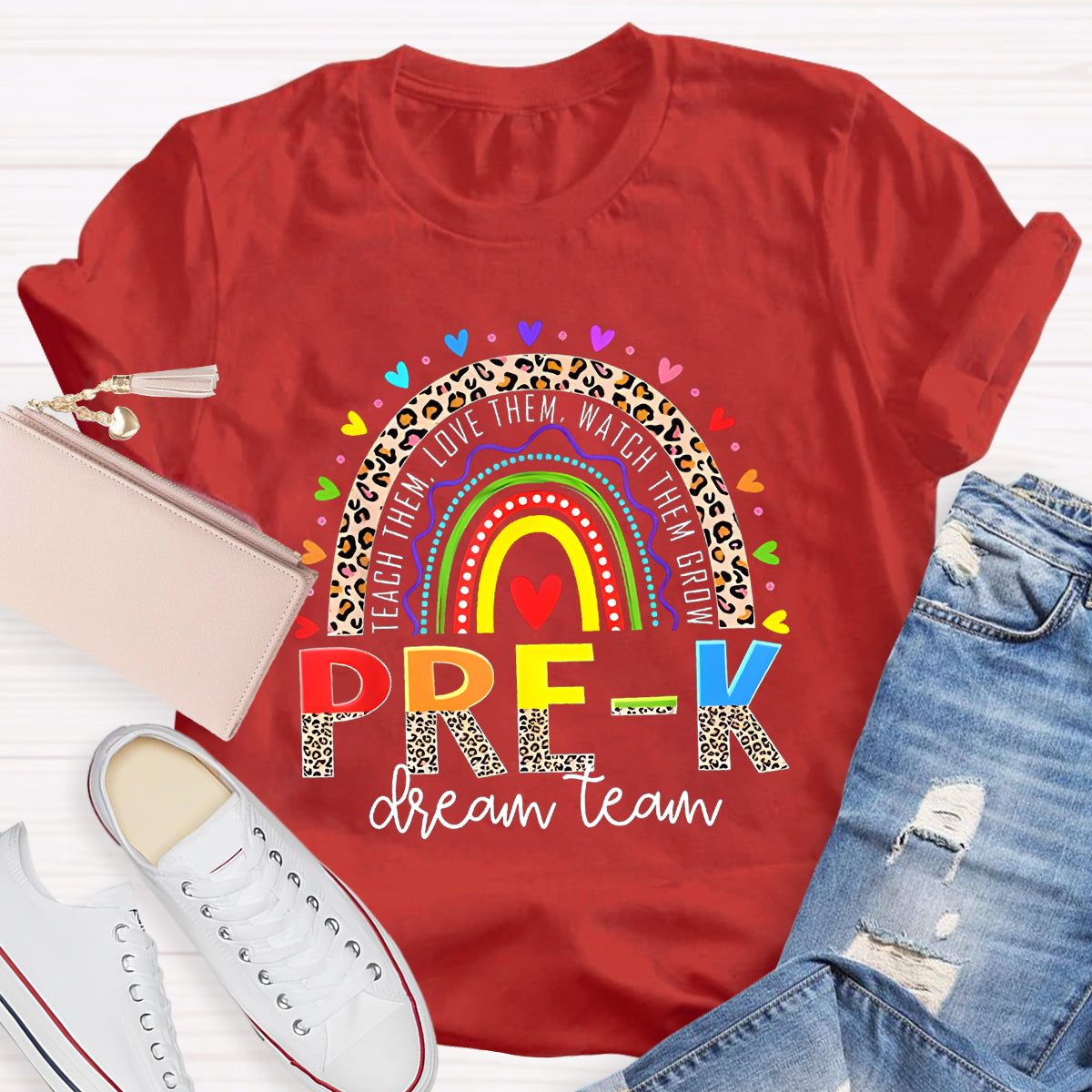 Personalized Grade Dream Team Colorful Heart T-Shirt