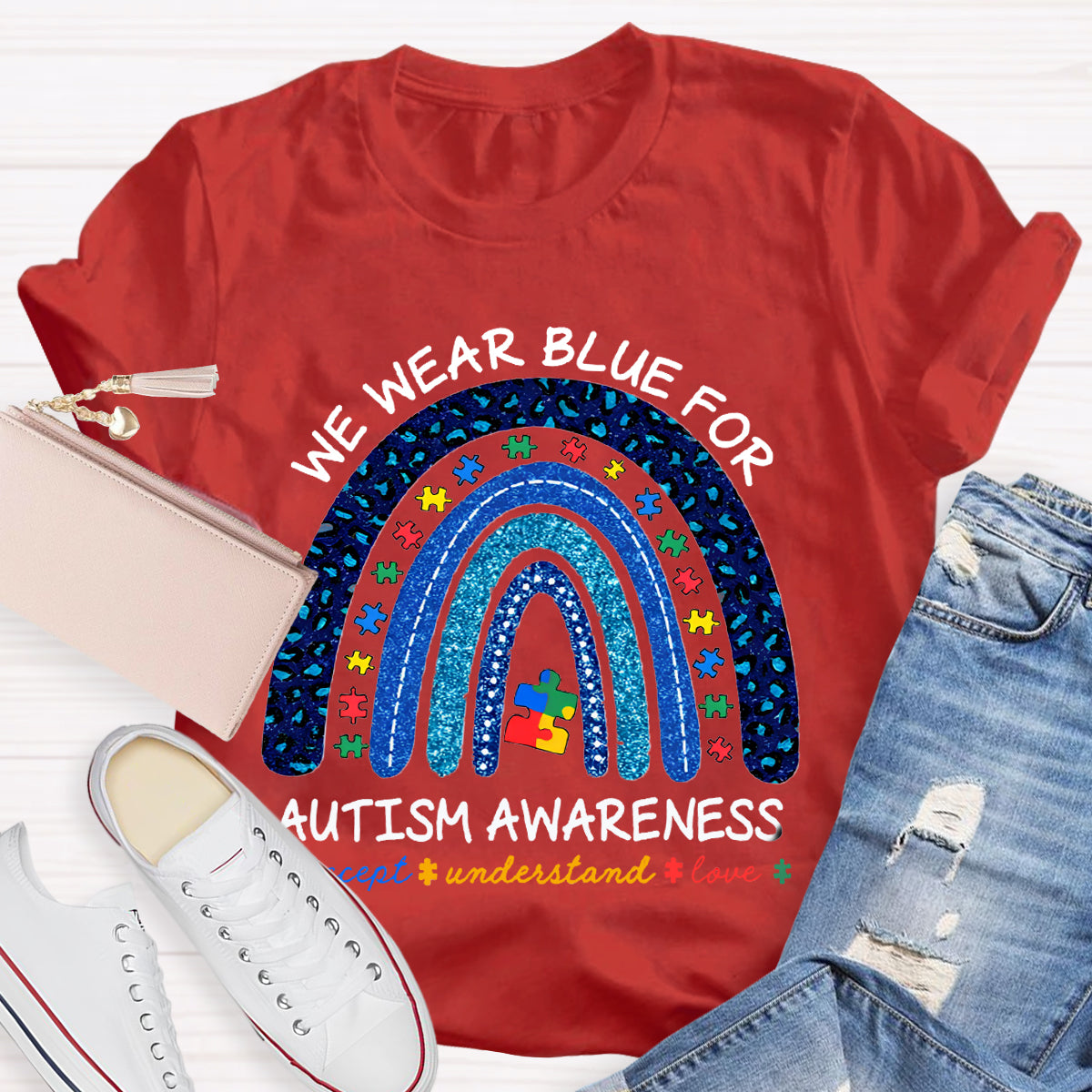 We Wear Blue For Autism Awareness Teacher T-Shirt