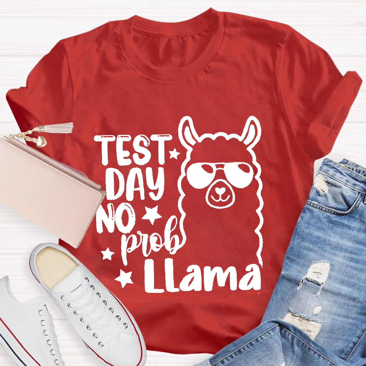 Test Day No Prob Llama Teacher T-Shirt