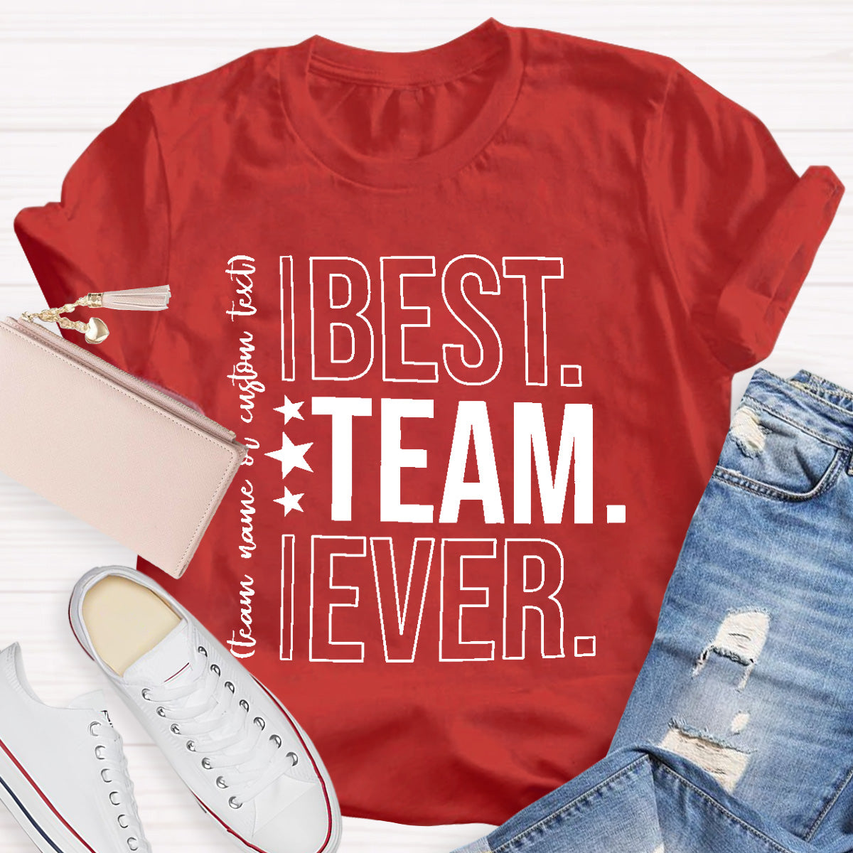 Personalized Best Team Ever Star Printed T-Shirt