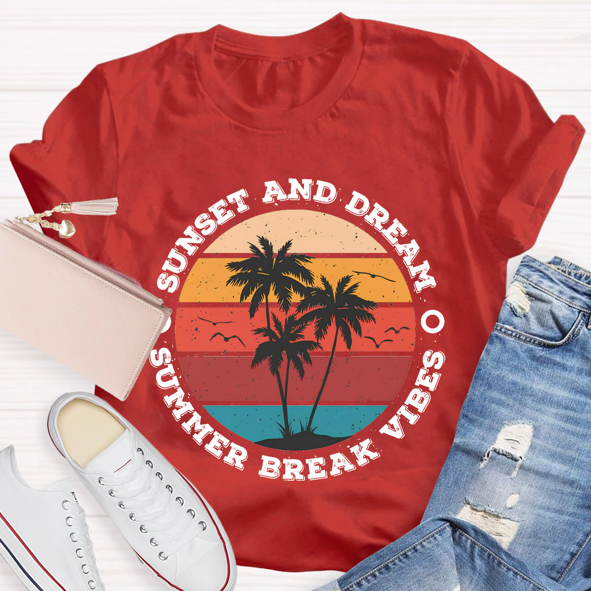 Sunset And Dream Summer Break Vibes Teacher T-Shirt