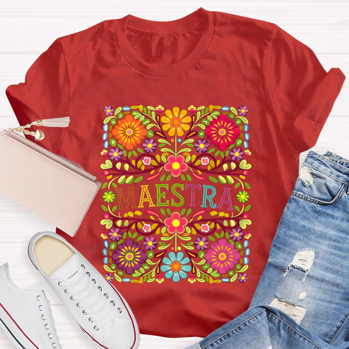 Vintage Floral Maestra Bilingual Teacher T-Shirt