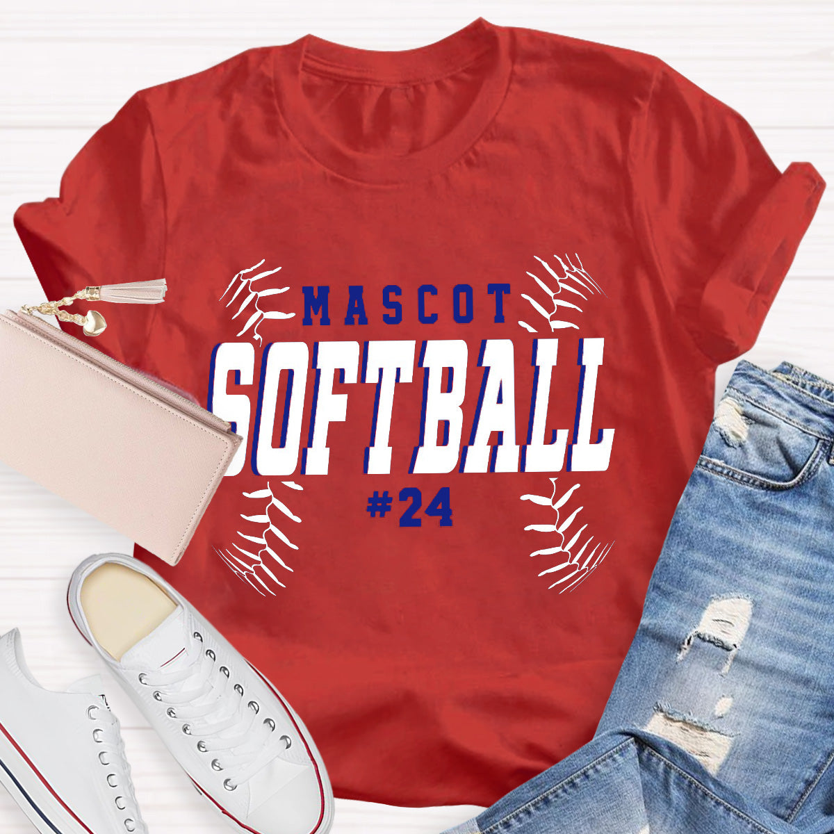Personalized Mascot And Number Softball Game T-Shirt
