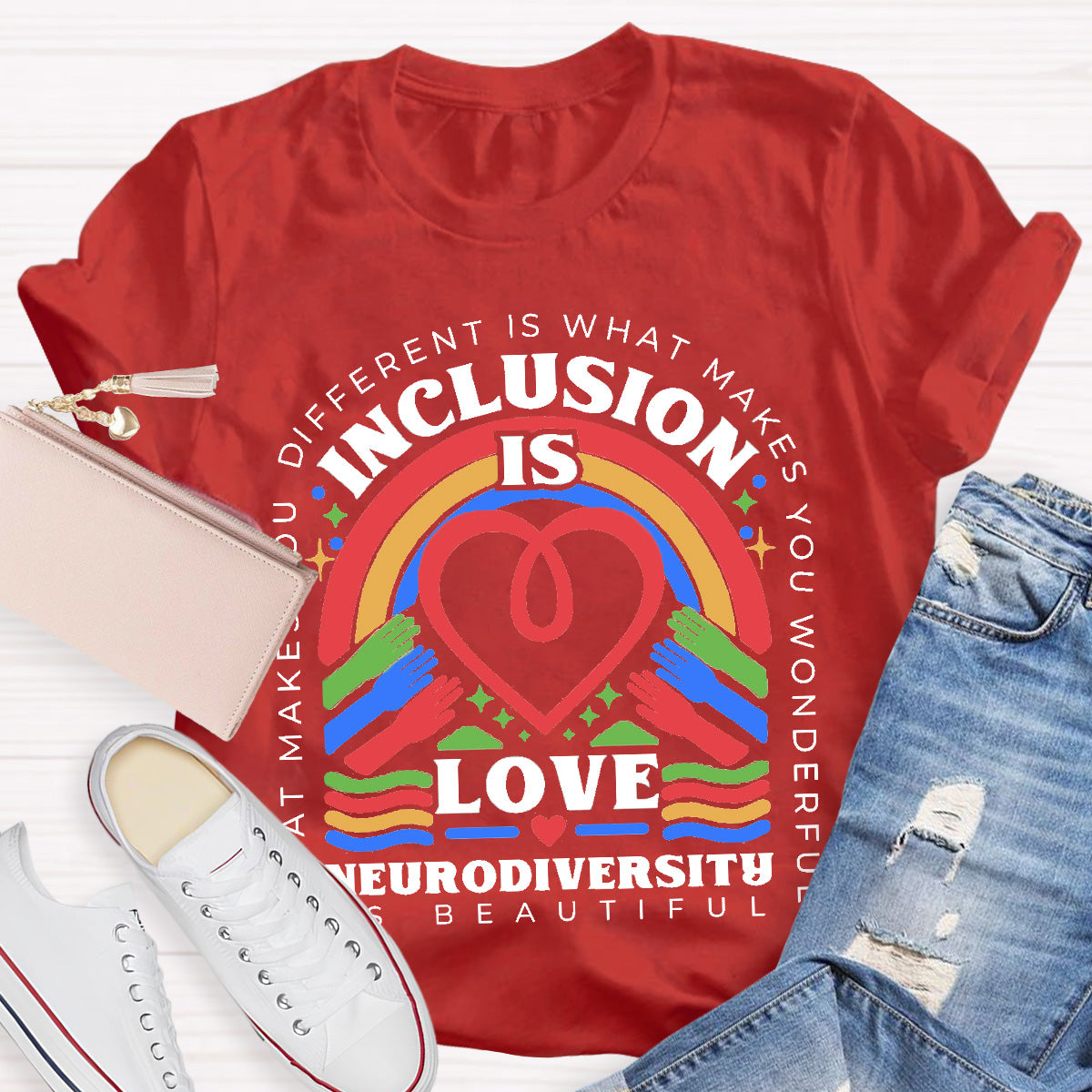 Inclusion Is Love Neurodiversity Teacher T-Shirt