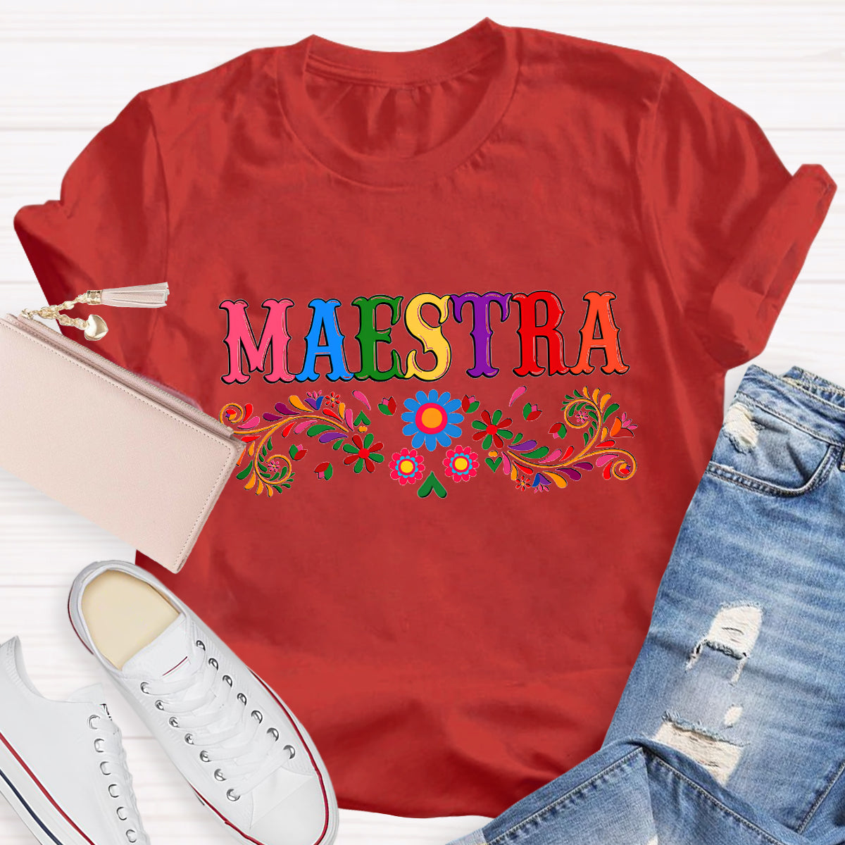 Maestra Blue Flower Teacher T-Shirt